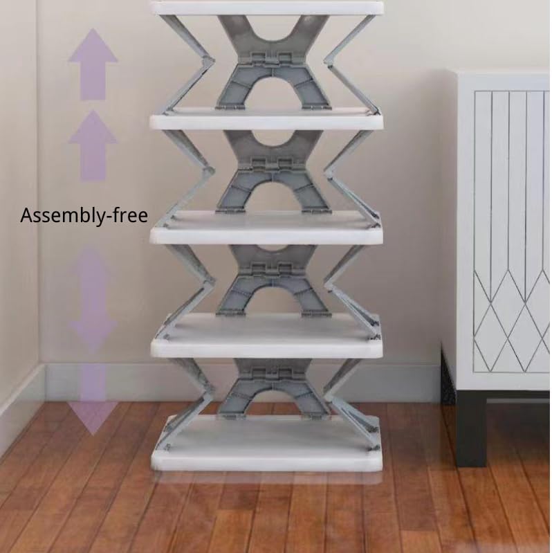 5 Tier Foldable Vertical Shoe Rack, X-Design Tall Shoes Organiser for Narrow Space, Corner Shelf for Single V1186-SRX001