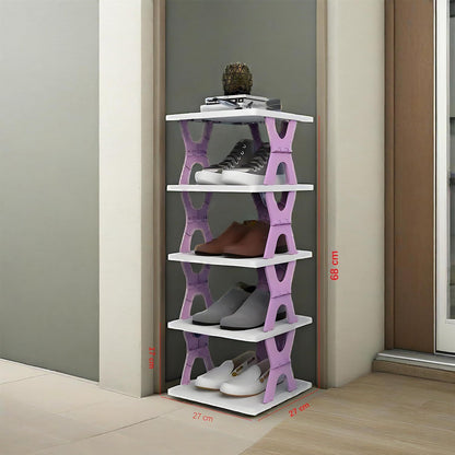 5-tier Vertical Shoe Rack Foldable, Corner Shelf for Narrow Space,Purple