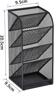 Modern Metal Mesh Pencil Holder, 5-Compartment Desk Organiser, Black Angled Pen Holder V1186-TH-106