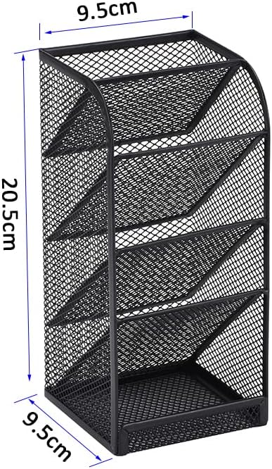 Modern Metal Mesh Pencil Holder, 5-Compartment Desk Organiser, Black Angled Pen Holder V1186-TH-106