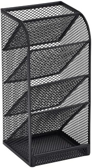 Modern Metal Mesh Pencil Holder, 5-Compartment Desk Organiser, Black Angled Pen Holder V1186-TH-106