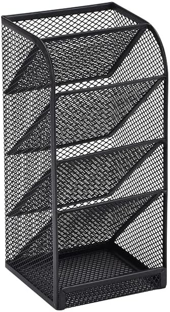 Modern Metal Mesh Pencil Holder, 5-Compartment Desk Organiser, Black Angled Pen Holder V1186-TH-106