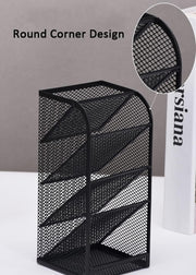 Modern Metal Mesh Pencil Holder, 5-Compartment Desk Organiser, Black Angled Pen Holder V1186-TH-106