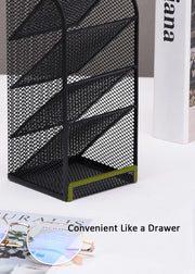 Modern Metal Mesh Pencil Holder, 5-Compartment Desk Organiser, Black Angled Pen Holder V1186-TH-106