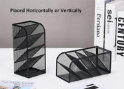 Modern Metal Mesh Pencil Holder, 5-Compartment Desk Organiser, Black Angled Pen Holder V1186-TH-106