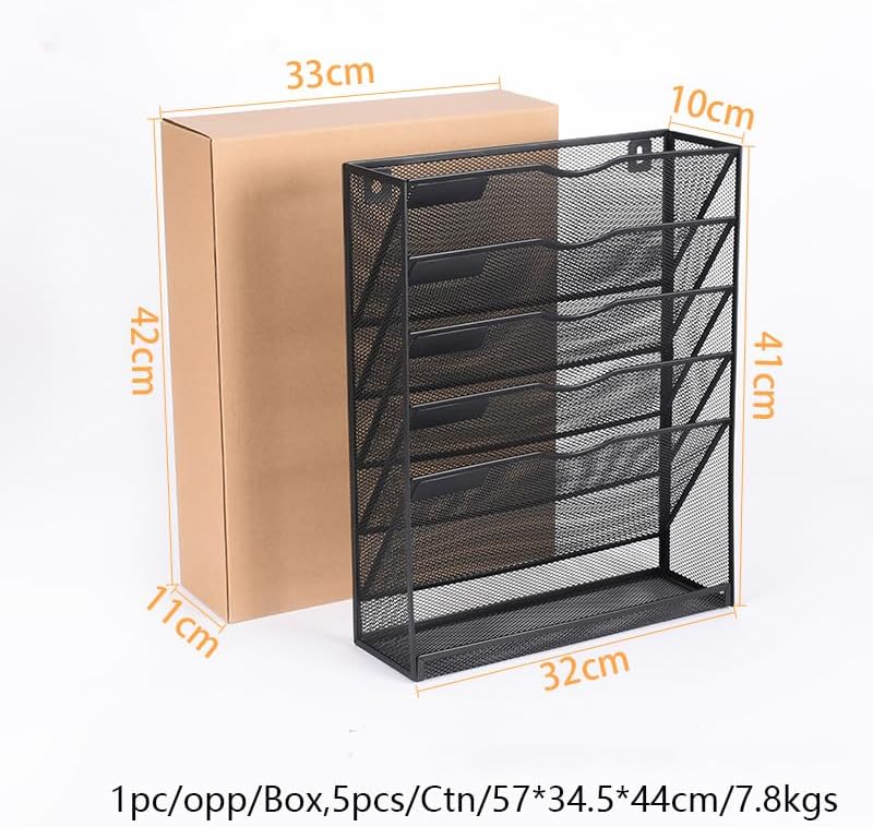 6 Tier Desktop File Organiser, Wall Mount Magazine Rack, Mesh Desk Organizer, Vertical Hanging Document Tray V1186-TH104