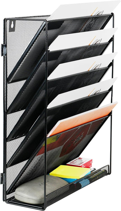 6 Tier Desktop File Organiser, Wall Mount Magazine Rack, Mesh Desk Organizer, Vertical Hanging Document Tray V1186-TH104