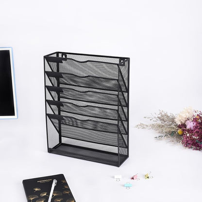 6 Tier Desktop File Organiser, Wall Mount Magazine Rack, Mesh Desk Organizer, Vertical Hanging Document Tray V1186-TH104