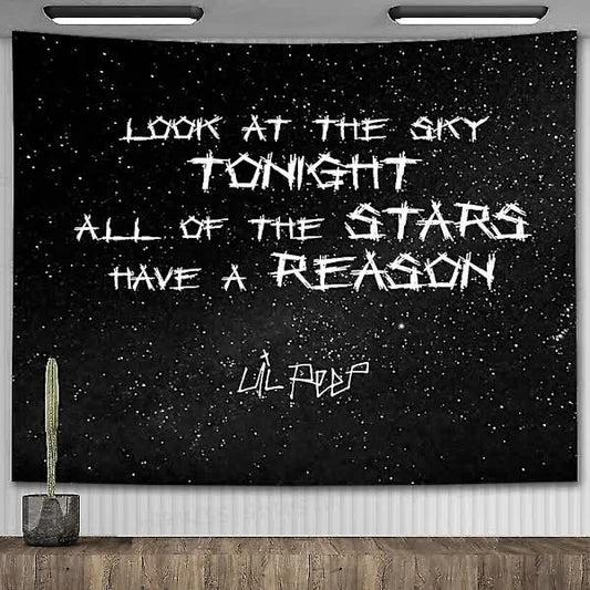 Lil Peep Wall Tapestry Look at the Sky Aesthetic Room Decoration Black Hippie Wall Hanging 90x70cm V1188-CAQQ-122258-1