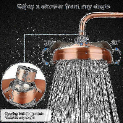 High Pressure Copper Rain Shower Head 20 cm (8 inch) Diameter Adjustable Angle Fixed Compatible with Standard V1188-CAQQ-135481-1