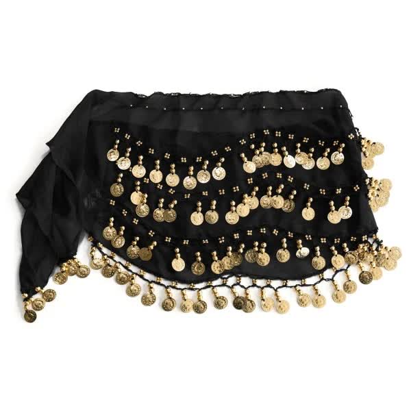 Belly Dance Hip Scarf with 128 Gold Coins, Mardi Gras Carnival Performance Belt Costume V1188-CAQQ-138430-1