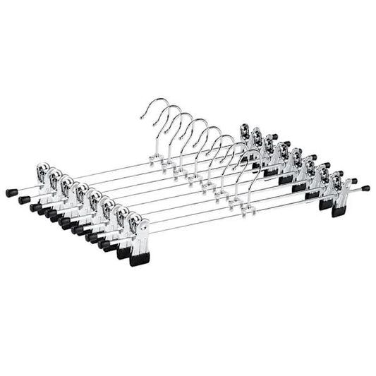 40cm Chrome Iron Clothes Hangers with Non-Slip Clips, 10-Pack Metal Trouser Hangers for Pants Shorts Skirt V1188-CAQQ-142313-1