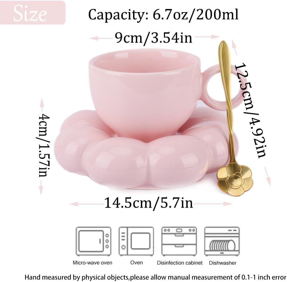 Cute Pink Ceramic Coffee Cup with Saucer Flower Spoon and Sunflower Coaster V1188-CAQQ-38995-3