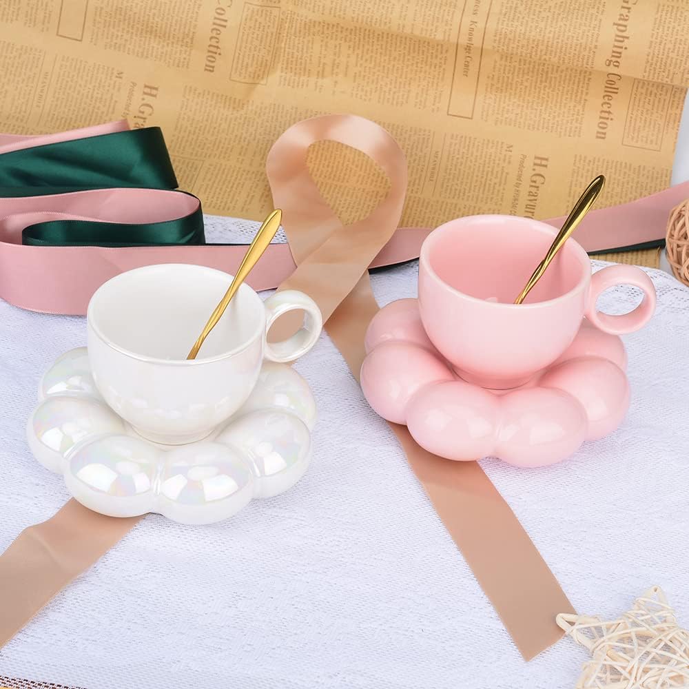Cute Pink Ceramic Coffee Cup with Saucer Flower Spoon and Sunflower Coaster V1188-CAQQ-38995-3
