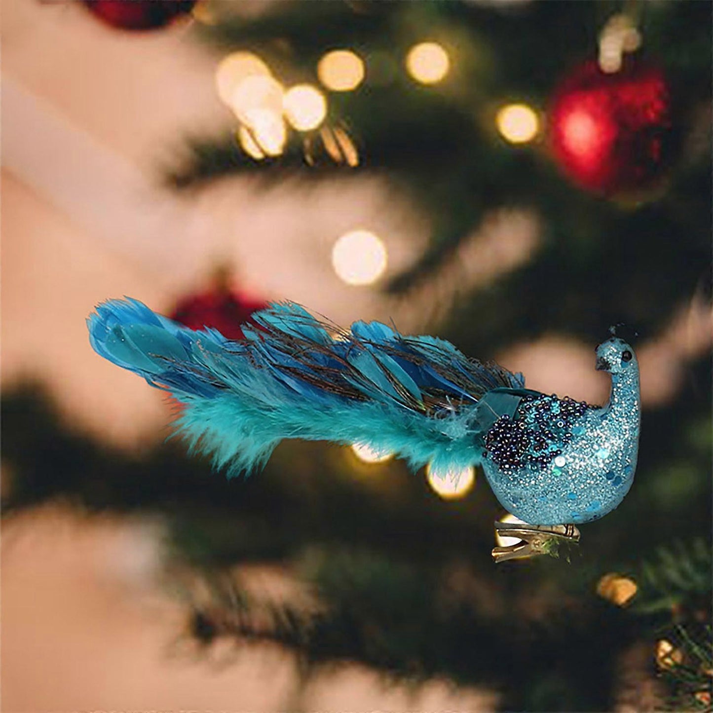Peacock Feather Christmas Tree Ornaments, 3D Simulation Decorations, Natural Hanging Crafts for Christmas V1188-CAQQ-41421-1