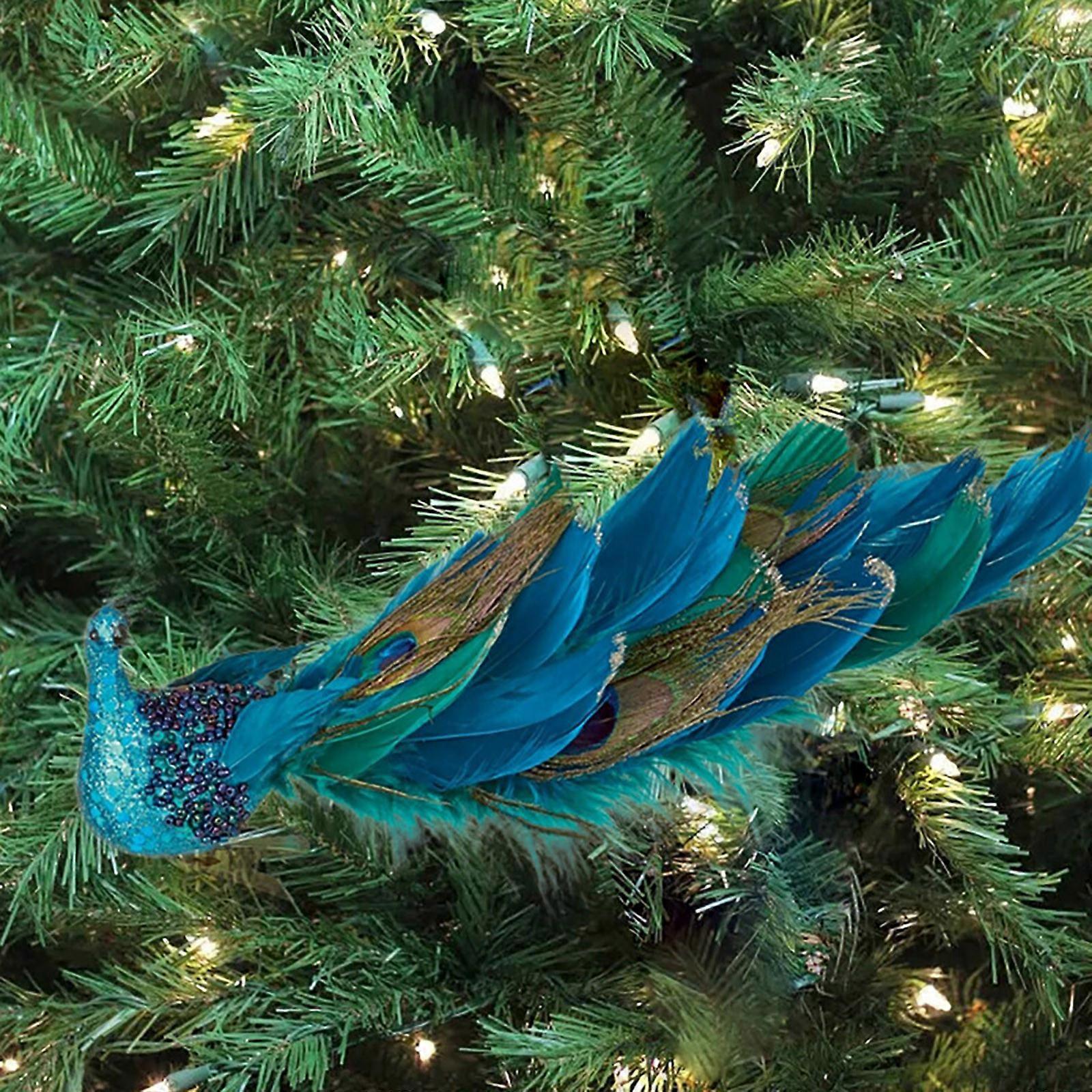 Peacock Feather Christmas Tree Ornaments, 3D Simulation Decorations, Natural Hanging Crafts for Christmas V1188-CAQQ-41421-1