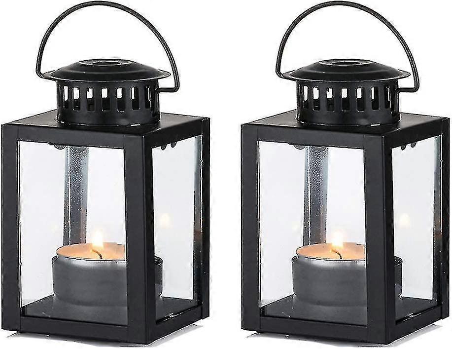 Tea Light Lanterns 2pcs Vintage Style Hanging Garden Lanterns Indoor Outdoor Black Compatible with Candles V1188-CAQQ-44896-3