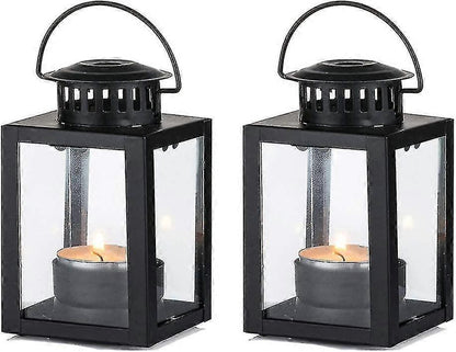 Tea Light Lanterns 2pcs Vintage Style Hanging Garden Lanterns Indoor Outdoor Black Compatible with Candles V1188-CAQQ-44896-3