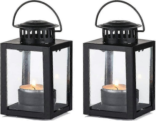 Tea Light Lanterns 2pcs Vintage Style Hanging Garden Lanterns Indoor Outdoor Black Compatible with Candles V1188-CAQQ-44896-3