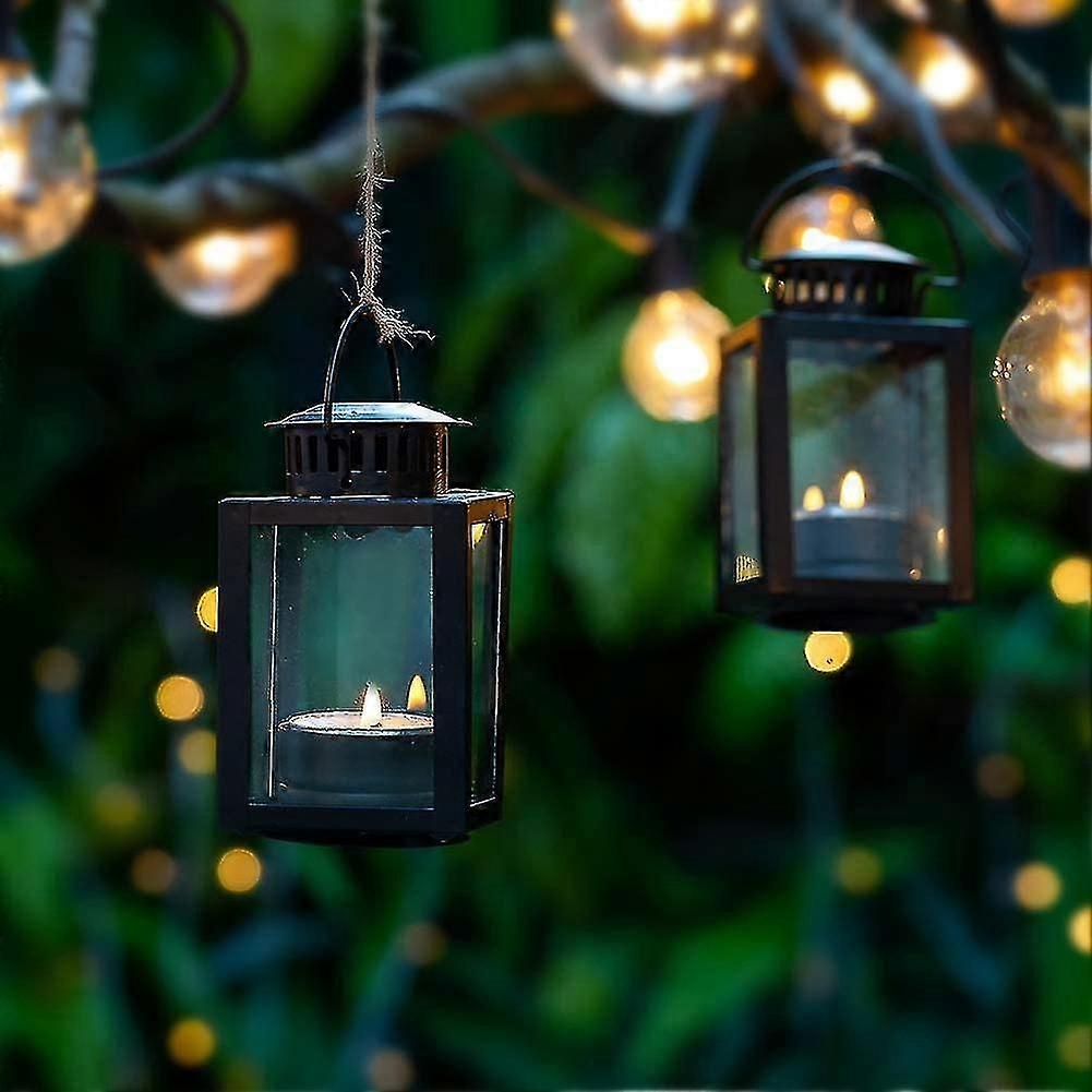Tea Light Lanterns 2pcs Vintage Style Hanging Garden Lanterns Indoor Outdoor Black Compatible with Candles V1188-CAQQ-44896-3