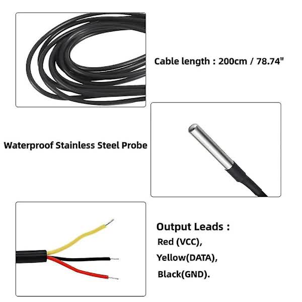 Digital Temperature Sensor Waterproof DS18B20 5pcs Thermal Cable -55 to +125 degrees C Compatible V1188-CAQQ-79748-1