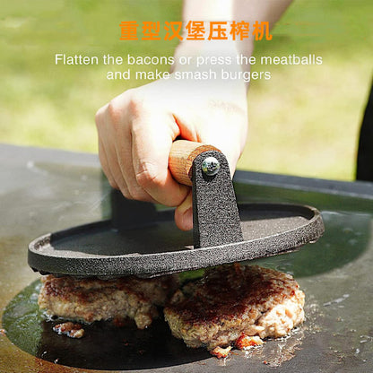 Heavy Duty Pre-Seasoned Cast Iron Hamburger Press with Heat Resistant Handle, Compatible with Griddle V1188-CAQQ-94527-1