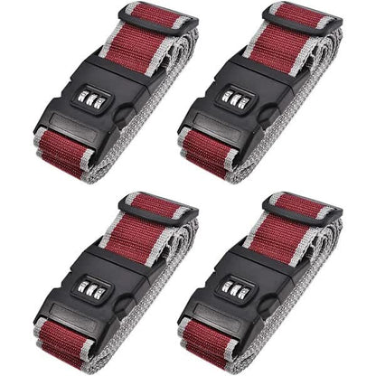 Luggage Straps Suitcase Belts with Buckle and Lock, 2M x 5cm Adjustable PP Packing Straps, Red Gray, 4pcs V1188-CARR-3184-1