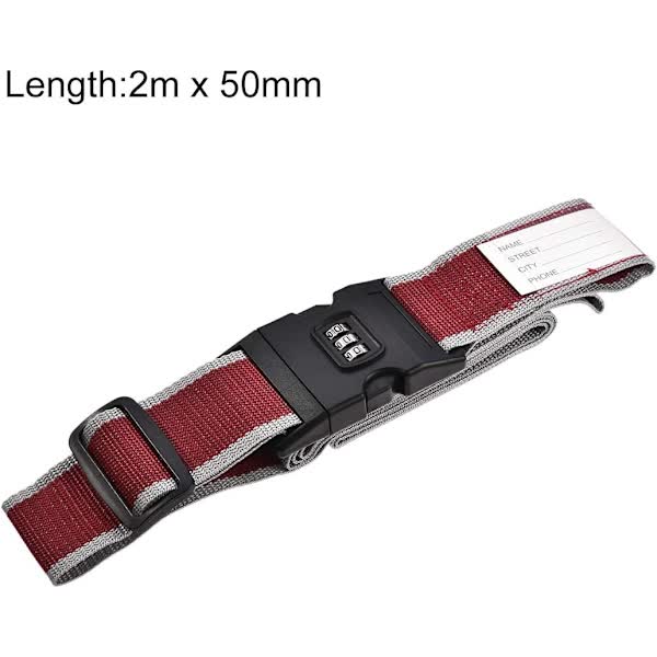 Luggage Straps Suitcase Belts with Buckle and Lock, 2M x 5cm Adjustable PP Packing Straps, Red Gray, 4pcs V1188-CARR-3184-1