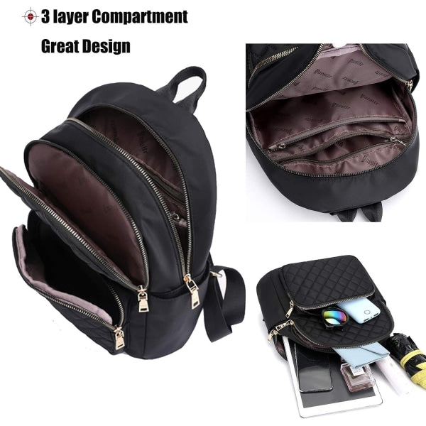 Women's Casual Backpack - Anti-Theft Nylon Small Backpack, Black V1188-CAWW-6657-1