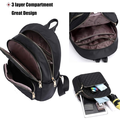 Women's Casual Backpack - Anti-Theft Nylon Small Backpack, Black V1188-CAWW-6657-1