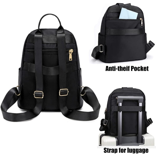 Women's Casual Backpack - Anti-Theft Nylon Small Backpack, Black V1188-CAWW-6657-1