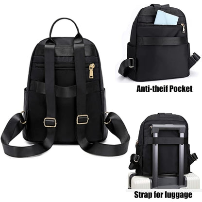 Women's Casual Backpack - Anti-Theft Nylon Small Backpack, Black V1188-CAWW-6657-1