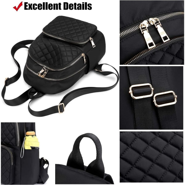 Women's Casual Backpack - Anti-Theft Nylon Small Backpack, Black V1188-CAWW-6657-1