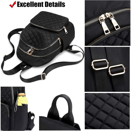 Women's Casual Backpack - Anti-Theft Nylon Small Backpack, Black V1188-CAWW-6657-1
