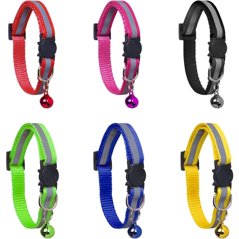 Adjustable Reflective Collars for Cats and Puppies with Bell and Safety Buckle, 6X Multicolor Pet Accessories V1188-CE-78-02077