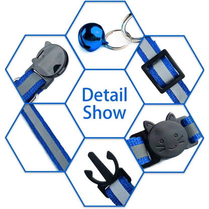 Adjustable Reflective Collars for Cats and Puppies with Bell and Safety Buckle, 6X Multicolor Pet Accessories V1188-CE-78-02077