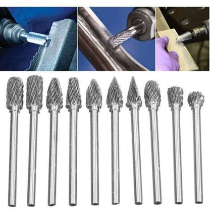 10pcs Double Cut Tungsten Steel Rotary Files with 3mm Shank, Twist Drill Bits for Dremel Rotary Tools V1188-CE-78-02226