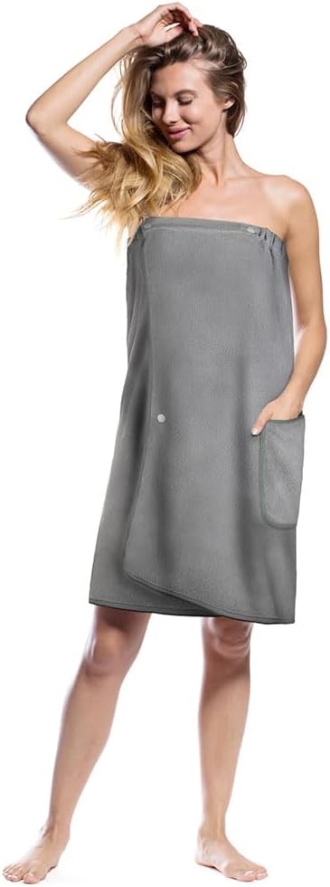 Sauna Skirt for Women with Pockets and Buttons Long Towel Grey V1188-CE-A41-00204-2