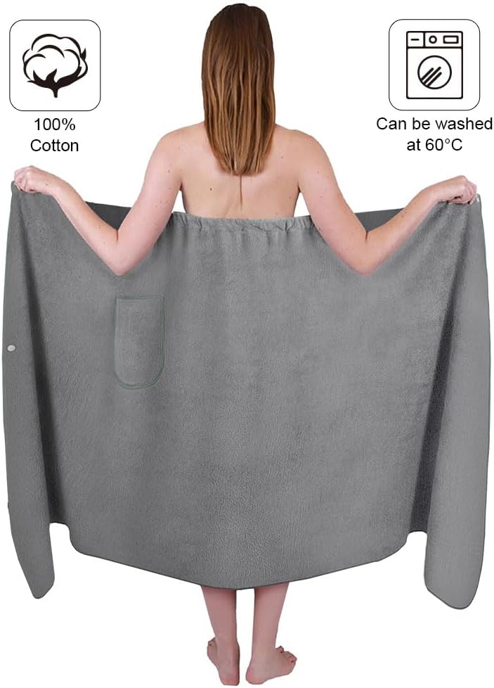 Sauna Skirt for Women with Pockets and Buttons Long Towel Grey V1188-CE-A41-00204-2