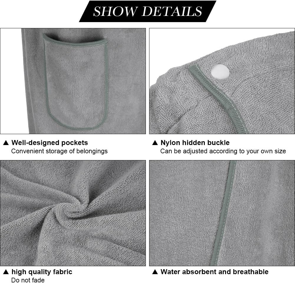 Sauna Skirt for Women with Pockets and Buttons Long Towel Grey V1188-CE-A41-00204-2