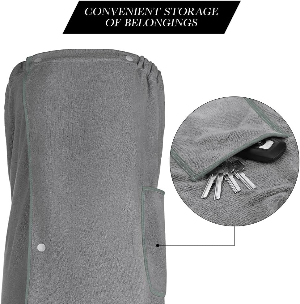 Sauna Skirt for Women with Pockets and Buttons Long Towel Grey V1188-CE-A41-00204-2