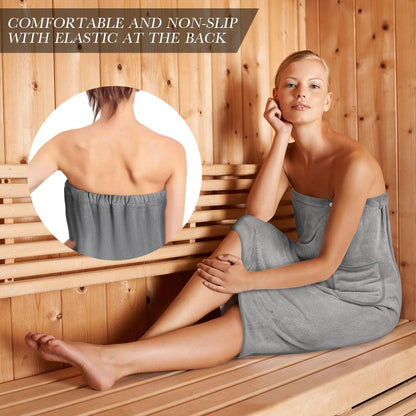 Sauna Skirt for Women with Pockets and Buttons Long Towel Grey V1188-CE-A41-00204-2