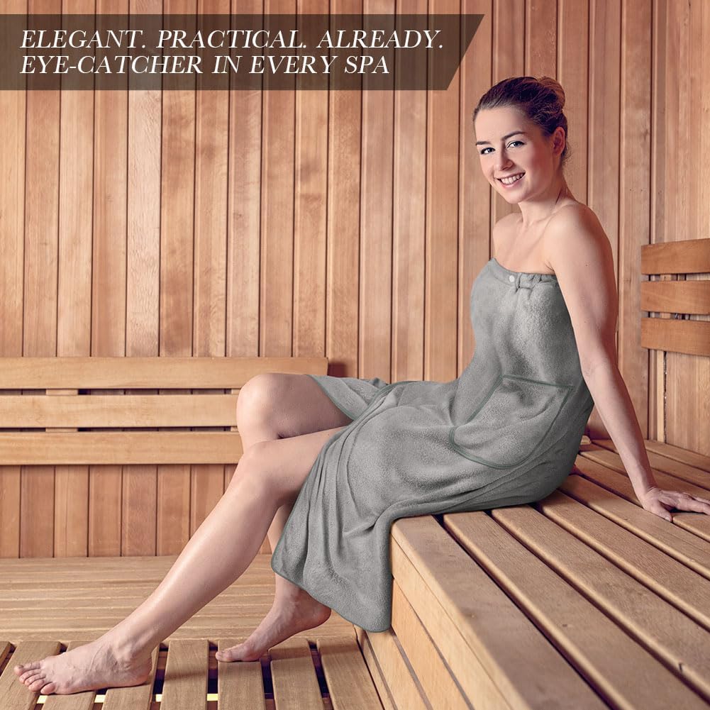 Sauna Skirt for Women with Pockets and Buttons Long Towel Grey V1188-CE-A41-00204-2