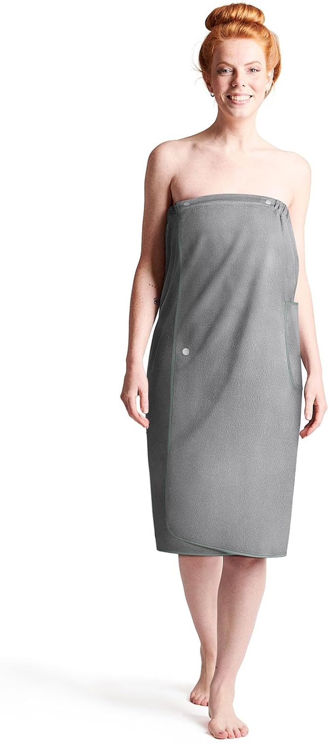 Sauna Skirt for Women with Pockets and Buttons Long Towel Grey V1188-CE-A41-00204-2
