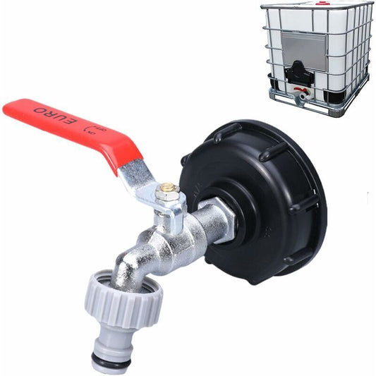 1000L Tank Faucet with Garden Hose Tap Adapter, S60X6 IBC Faucet Connector, Garden Faucet for Rainwater V1188-CE-MO03169