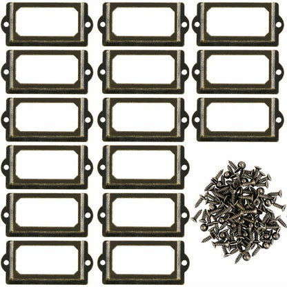 Metal label holder with screws for desk, bronze, 15 pcs, size 70x33mm V1188-CE-MO07634