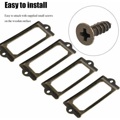 Metal label holder with screws for desk, bronze, 15 pcs, size 70x33mm V1188-CE-MO07634