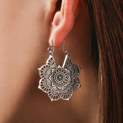 Vintage Silver Mandala Flower Dangle Earrings V1188-CE-X00498