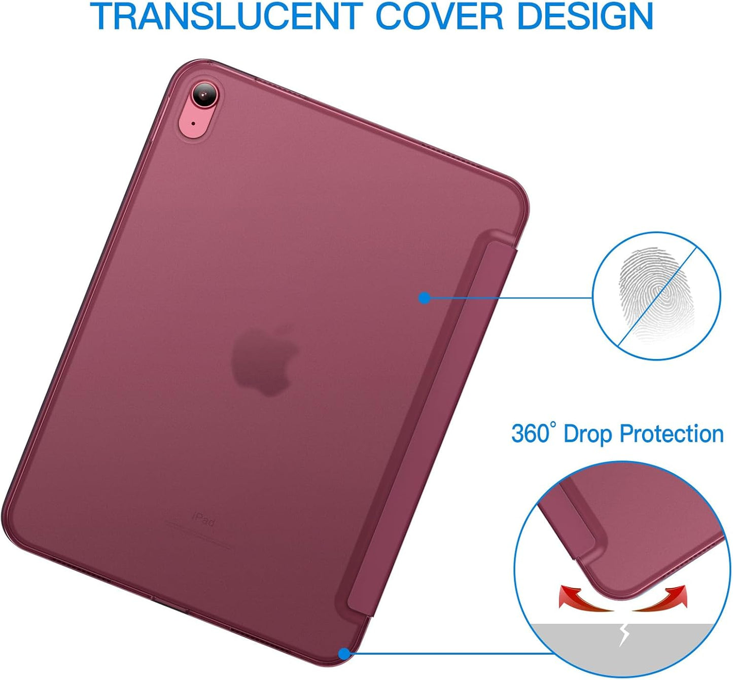iPad (A16) 11th/10th Generation Case, Slim Stand Hard Back Cover with Auto Wake/Sleep Function, Burgundy V1188-CE-Y1016-00436-13
