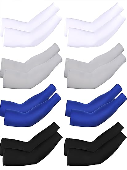 8-Pack Unisex UV Protective Arm Warmers for Cooling White Black Gray Blue, Ice Silk V1188-CE-Y1100080